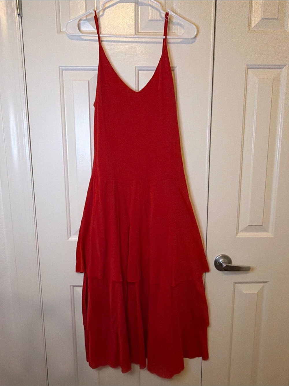 Newport News Red Tiered Maxi Slip Dress